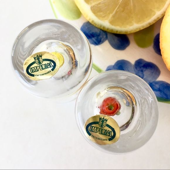 Set of 2 Shot Glasses with Handblown Fruit at Base - Picture 5 of 5